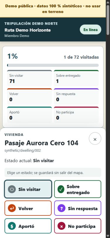 Interfaz móvil de Campo con las opciones para registrar el resultado de una visita sintética